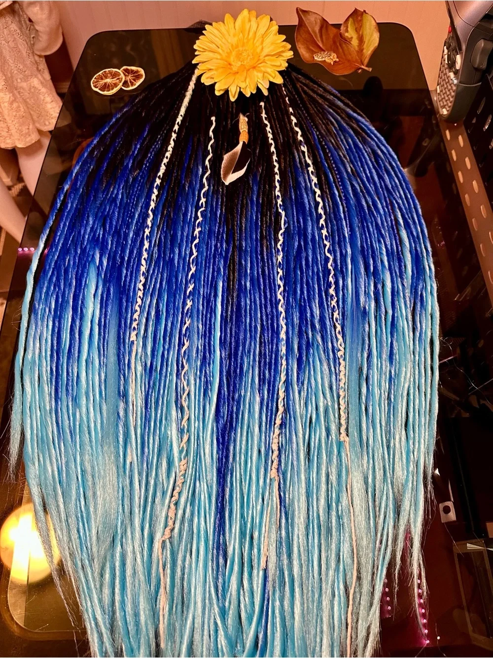 Blue Ombre Synthetic Dreadlock Extensions with Full New 60 DE Dreadlocks